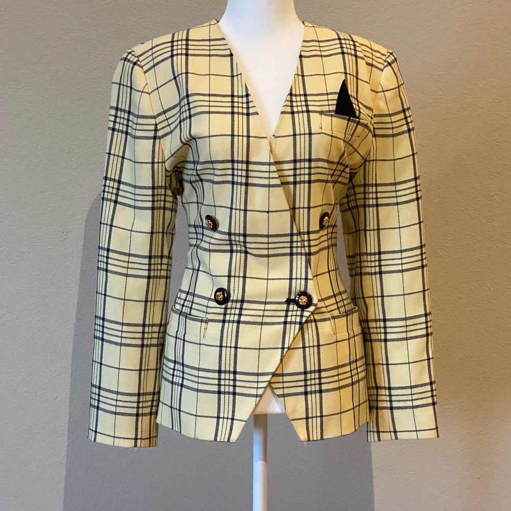 Vintage yellow and navy blue blazer